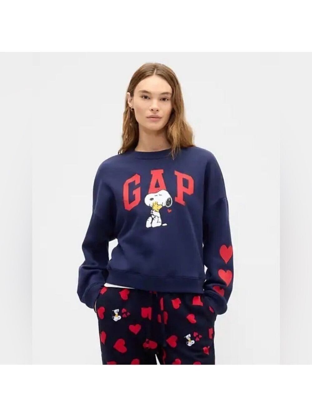 Gap Novelty Snoopy Peanuts Oversized Wedge Gap Logo Sweatshirt Love NWOT XL - Picture 1 of 5